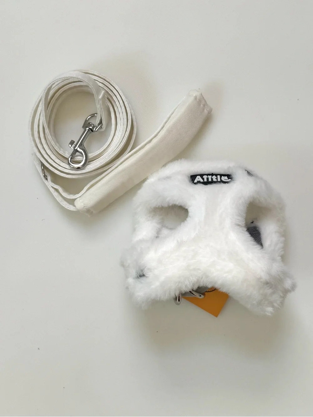 White Faux Fur Dog Harness with Matching Leash